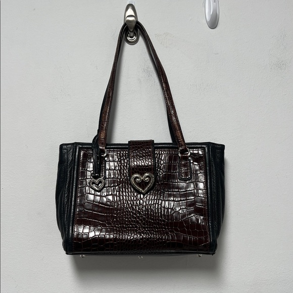 Brighton Two Toned Leather Croc Embossed Shoulder Purse - Picture 1 of 5